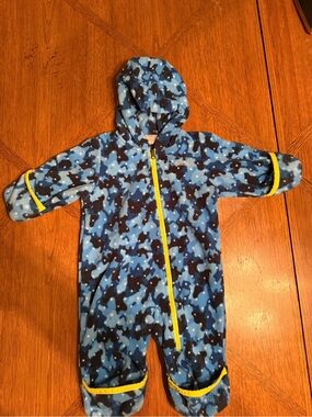 Columbia Blue and Navy Camo Fleece Baby One-Piece with Yellow Trim